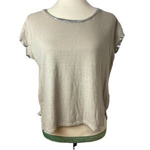 WEGO Beige Short Sleeve T-Shirt Silver Trim Soft Casual Top Size XL Lightweight